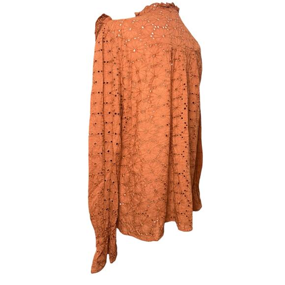 Andree By Unit Women's Eyelet Blouse Large Autumn Rust Romantic Ruffled‎ Cottage - Picture 4 of 9